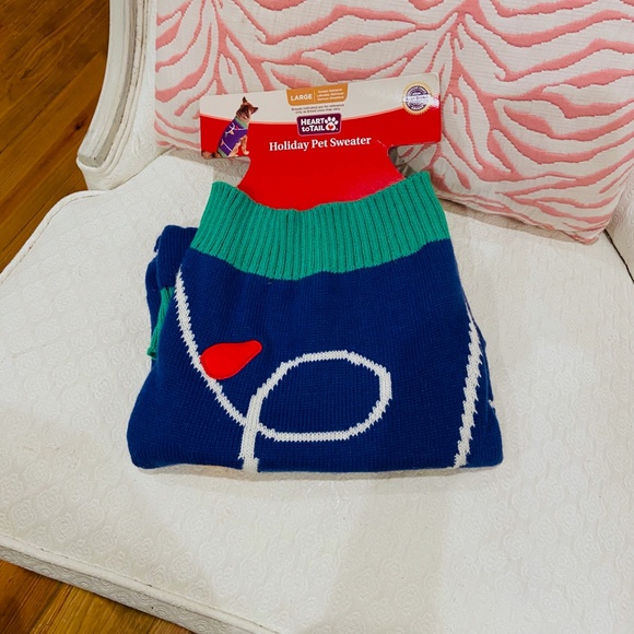 N20-New Size Large Dog Christmas Bulbs Blue Sweater - Picture 3 of 6